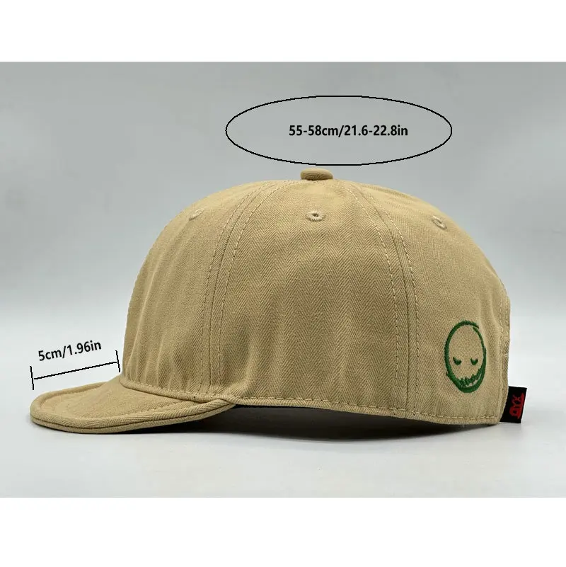 Adjustable Short-Brim Sports Baseball Cap with Cute Face Personality Smile Soft-Brim Duckbill Hat for Casual Wear