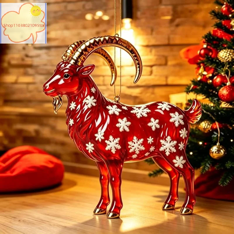 【HT】2D Acrylic Chinese Zodiac Goat Hanging Ornament Red Gold Auspicious Design for Car Rearview Mirror Decor