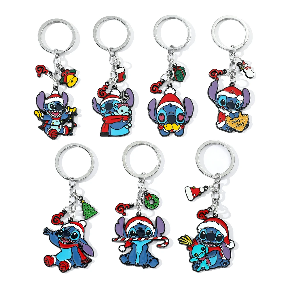LLavero de Metal de punto de Navidad, llavero con colgante esmaltado de dibujos animados de Lilo & Stitch para bolso, llaveros de adorno, llavero de coche
