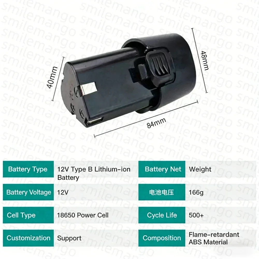 12V Rechargeable Lithium Ion Battery plus Charger for Electric Screwdrivers, Drills, Mini Angle Grinder 18650 Batteries