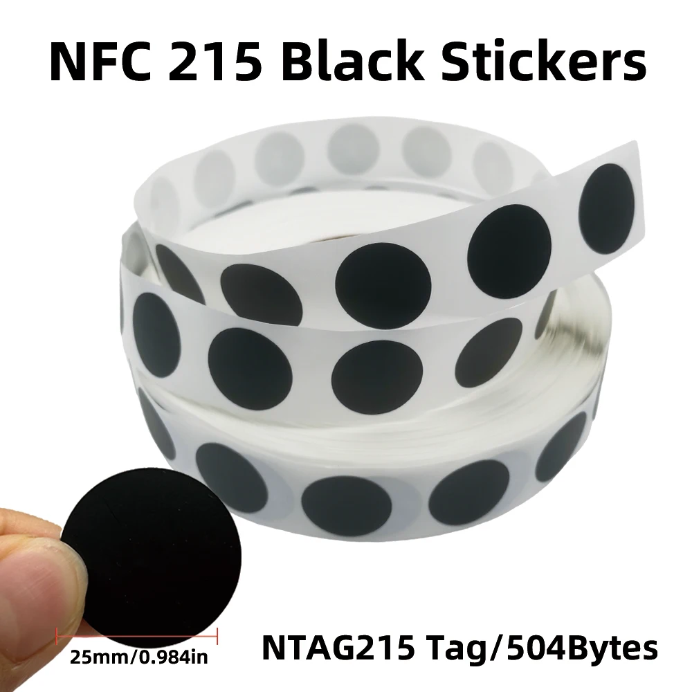 RFID TAG Nt-ag215 Chip Black White Sticker 13.56MHz Programmable NFC Adhesive Labels 25MM 504 Bytes NFC Personal Automation Tags