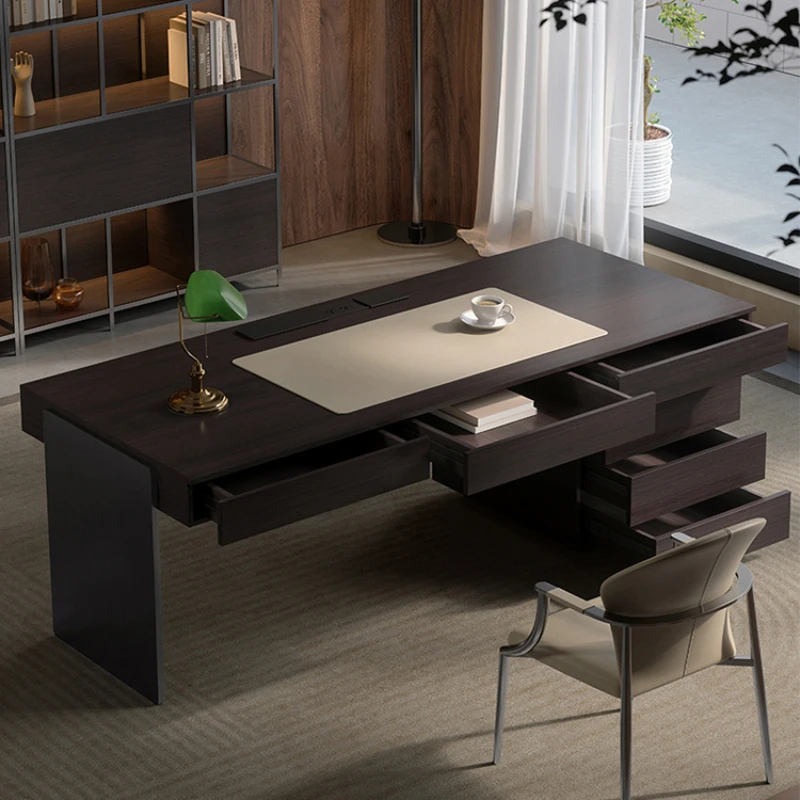 Computer Boss Office Desks Study Domestic Modern Light Luxury Italian As One Wood Office Desks Escritorios Work Furniture QF50OD