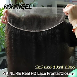 Wowangel hd laço invisível real hd laço kinky em linha reta 13x4 13x6 hd laço frontal apenas pré arrancado 5x5 6x6 fechamento do laço derreter pele