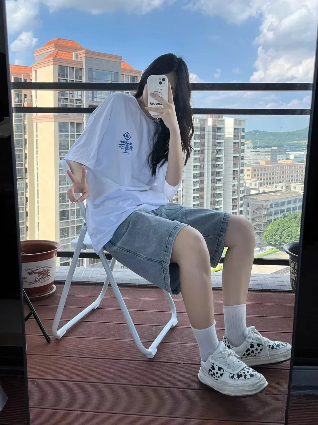 

High Waist plus Size Denim Shorts Women's Summer New Korean Style Five-Point Loose Slimming Mid-Length Jeans