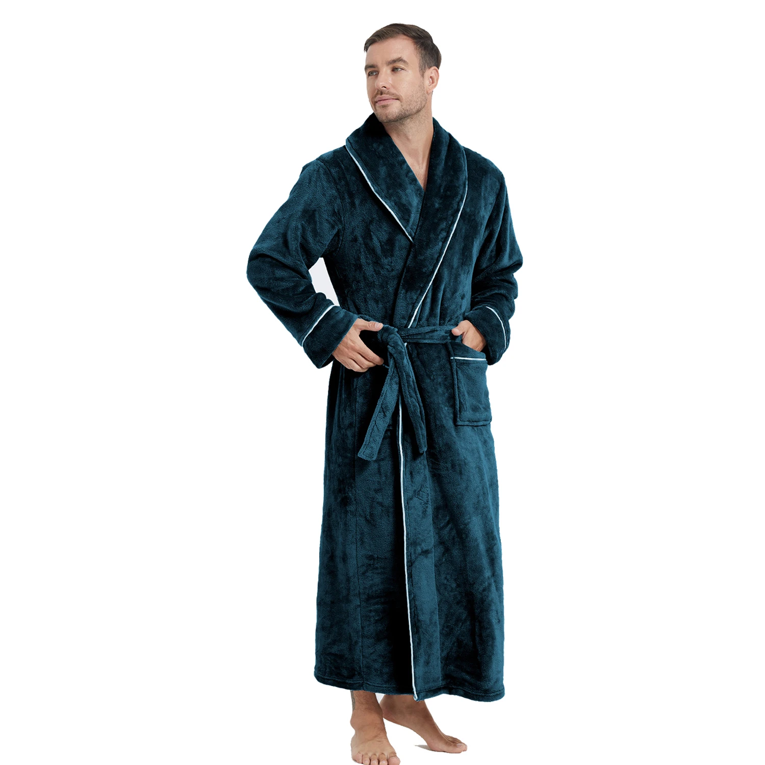 Men's Sleepwear Thick Flannel Long Robe Autumn Winter New Kimono Gown Bathrobe Home Clothes Warm Coral Fleece Loungewear Pajama view 2