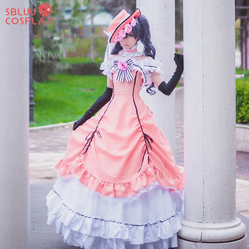 SBluuCosplay Anime Black Butler Ciel Phantomhive Lady Cosplay disfraces mujer moda vestido de fiesta elegante para Halloween con peluca