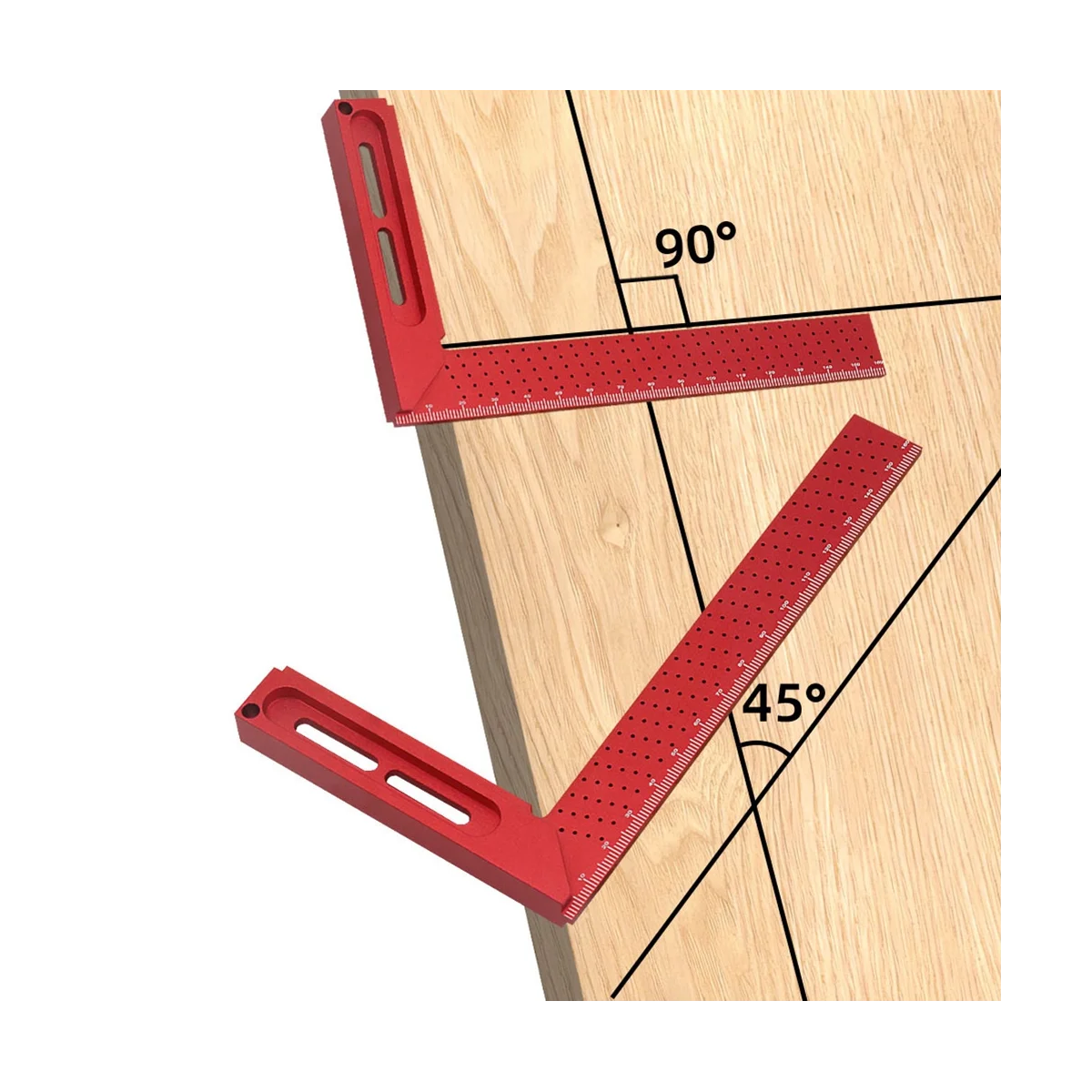 Hole Ruler Marking Ruler Carpenter Tool Wear Proof Aluminum Alloy Woodworking Accessory Multifunction 45/90 Degree Ruler