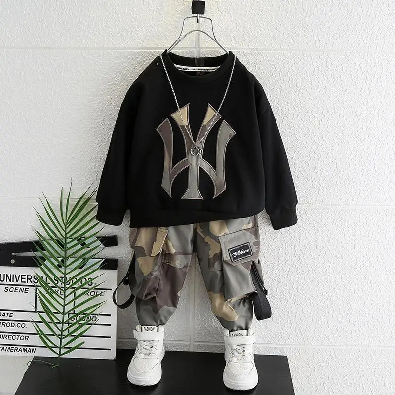 

Boys Suit Sweatshirts +Pants Cotton 2Pcs/Sets 2023 Spring Autumn Boys Sports Sets Kid Camouflage Clothing Children Tracksuits