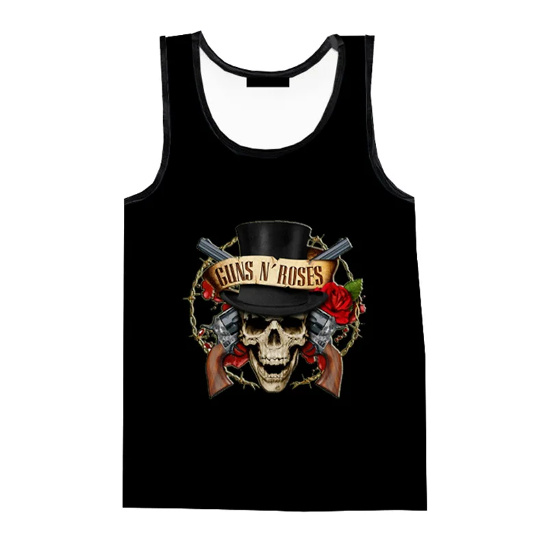 

Guns And Roses Pattern Men's Tank Tops Summer Trend Cool Design Sleeveless Tees Loose Round Neck Breathable Comfortable Man Vest
