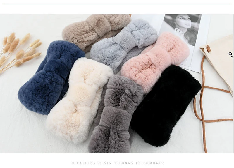 Luxuriöses Winter-Stirnband für Damen aus 100% Rex-Kaninchenfell, Elastisches Haarband aus Echtfell, Hochwertige Mode-Accessoires – Detail 2