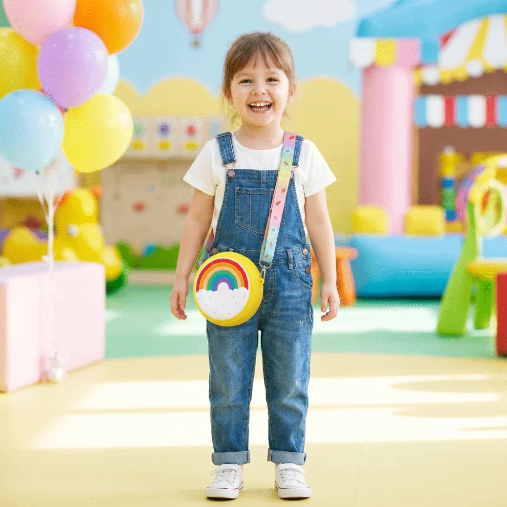 Mini Size Donut Crossbody Bag Adjustable Strap Zipper Closure Silicone Messenger Bag Rainbow Design Silicone Material