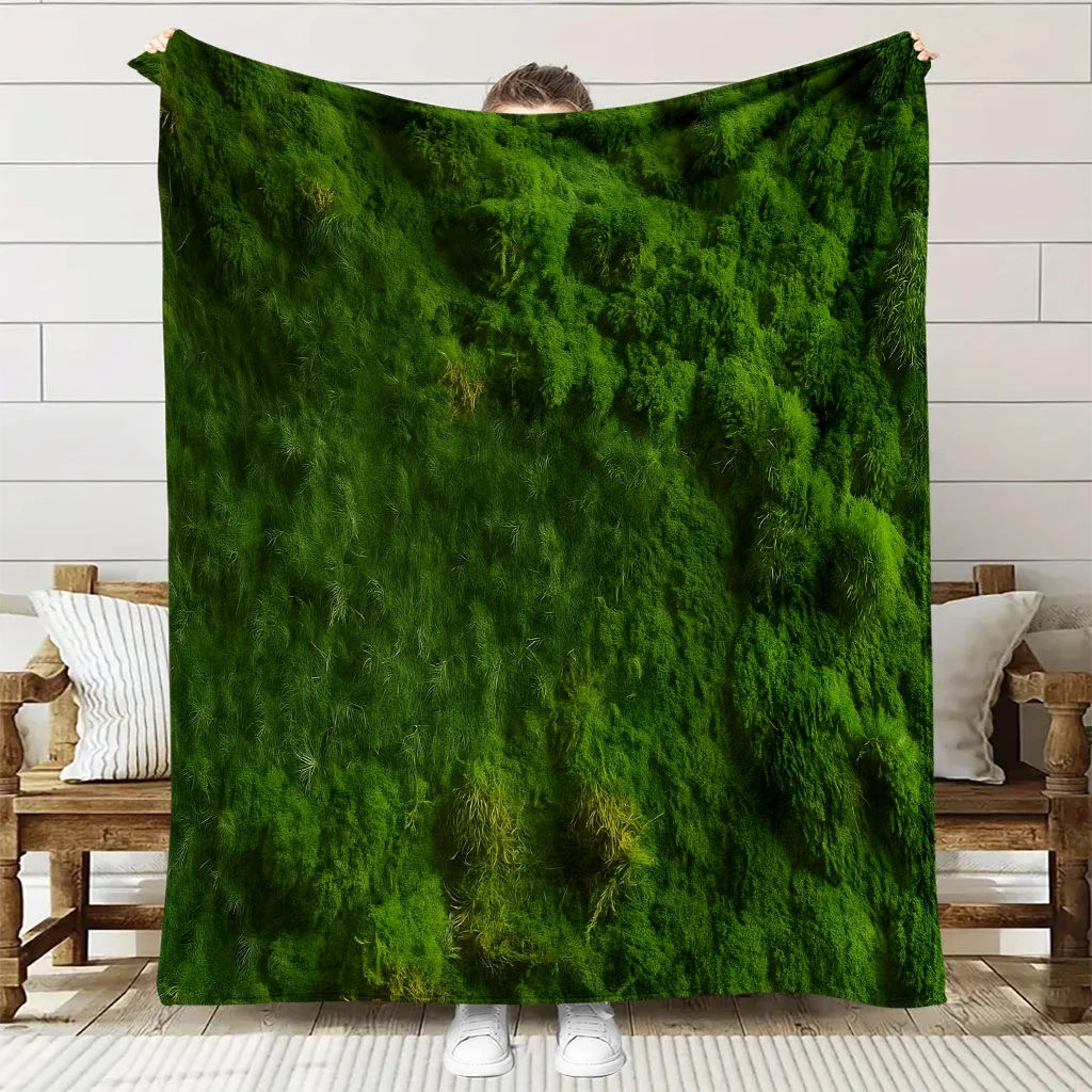 1pc Comfortable Green Vegetation Print Flannel Blanket, Soft High-Definition Digital Print, Cooling Blanket, Year-Round Use, Sof