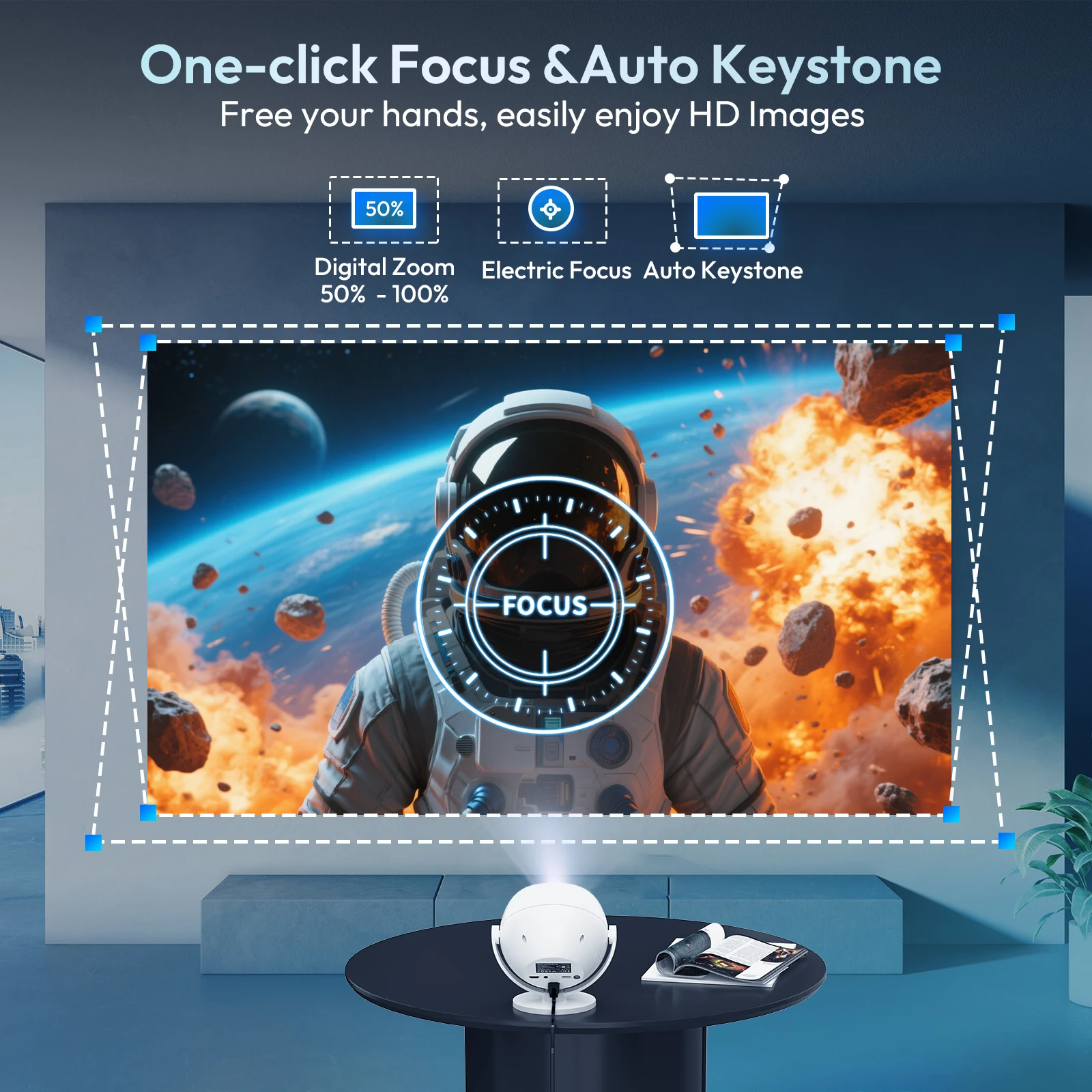 جهاز عرض XGODY 350 ANSI 4K محمول Android Beamer Native 720P/1080P WiFi6 Bluetooth، تكبير 50%، تركيز كهربائي للمسرح المنزلي