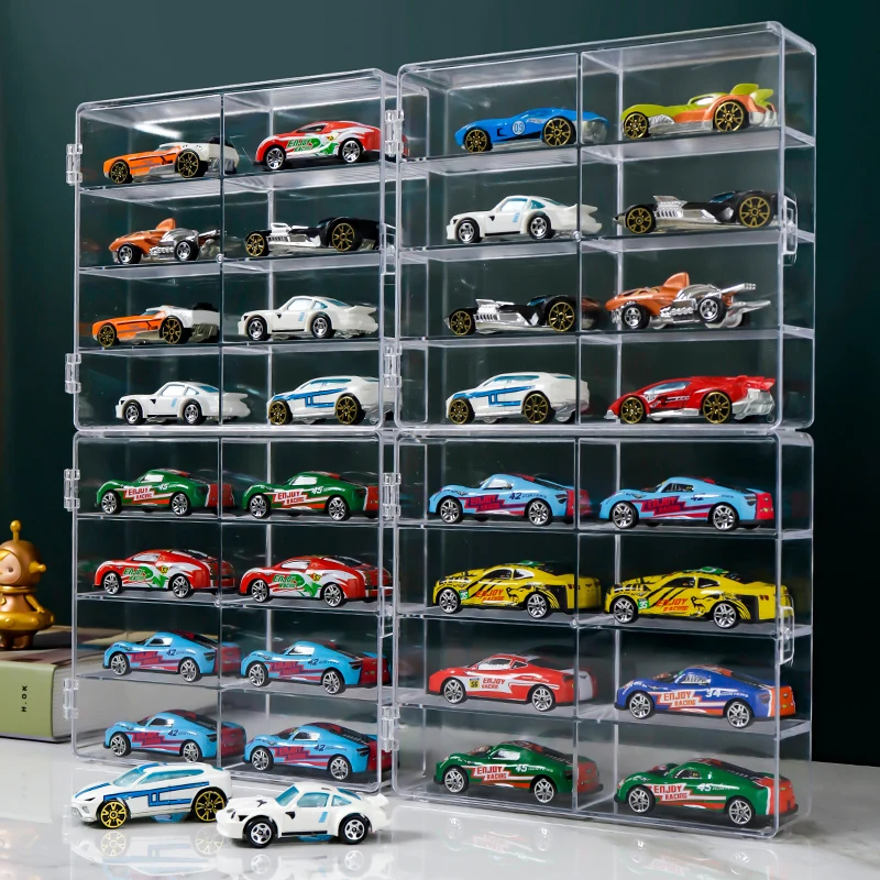 Acrylic Display Box for Hot Wheels Car Diecast 1:64 Model Toys Boys 8 Grid Cabinet Rack Dustproof Stackable Educational Gift