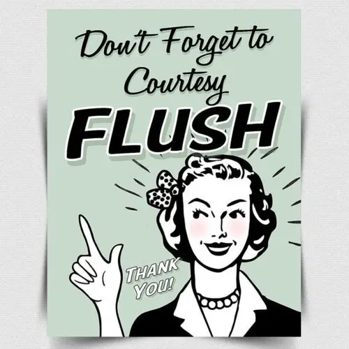 DON'T FORGET TO COURTESY FLUSH METAL SIGN WALL PLAQUE Funny Retro bathroom