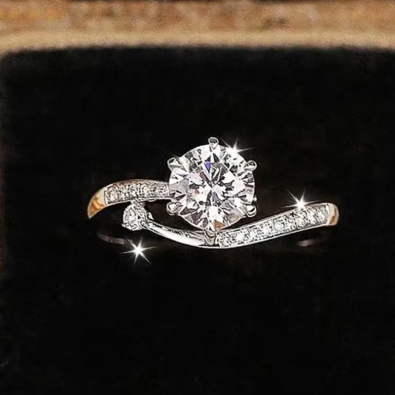 Huitan Chic Frauen Ringe für Verlobung, Hochzeit Luxus Silber Farbe Brillante Zirkonia Temperament Weiblichen Schmuck