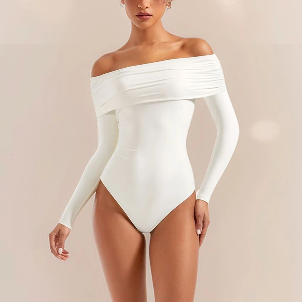 Basic Long Sleeve Bodysuit Blouse for Women Autumn Winter Slim Fit Off Shoulder Bodysuits Streetwear Y2K Bodycon Rompers Femme