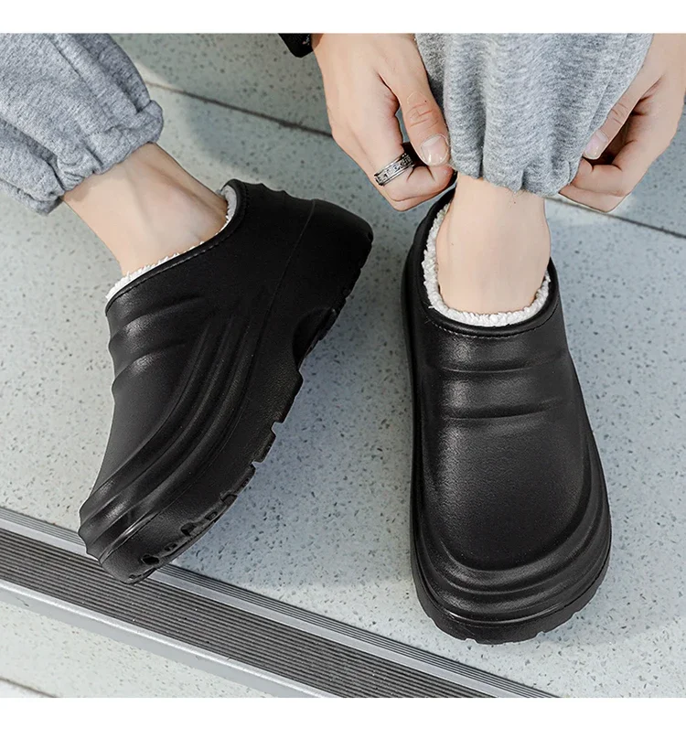 Winterliche, große, warme Plüsch-Kochschuhe für Herren, wasserdicht, rutschfest, ölbeständig, Arbeitsschuhe für Küchen- und Restaurantpersonal. – Detail 12