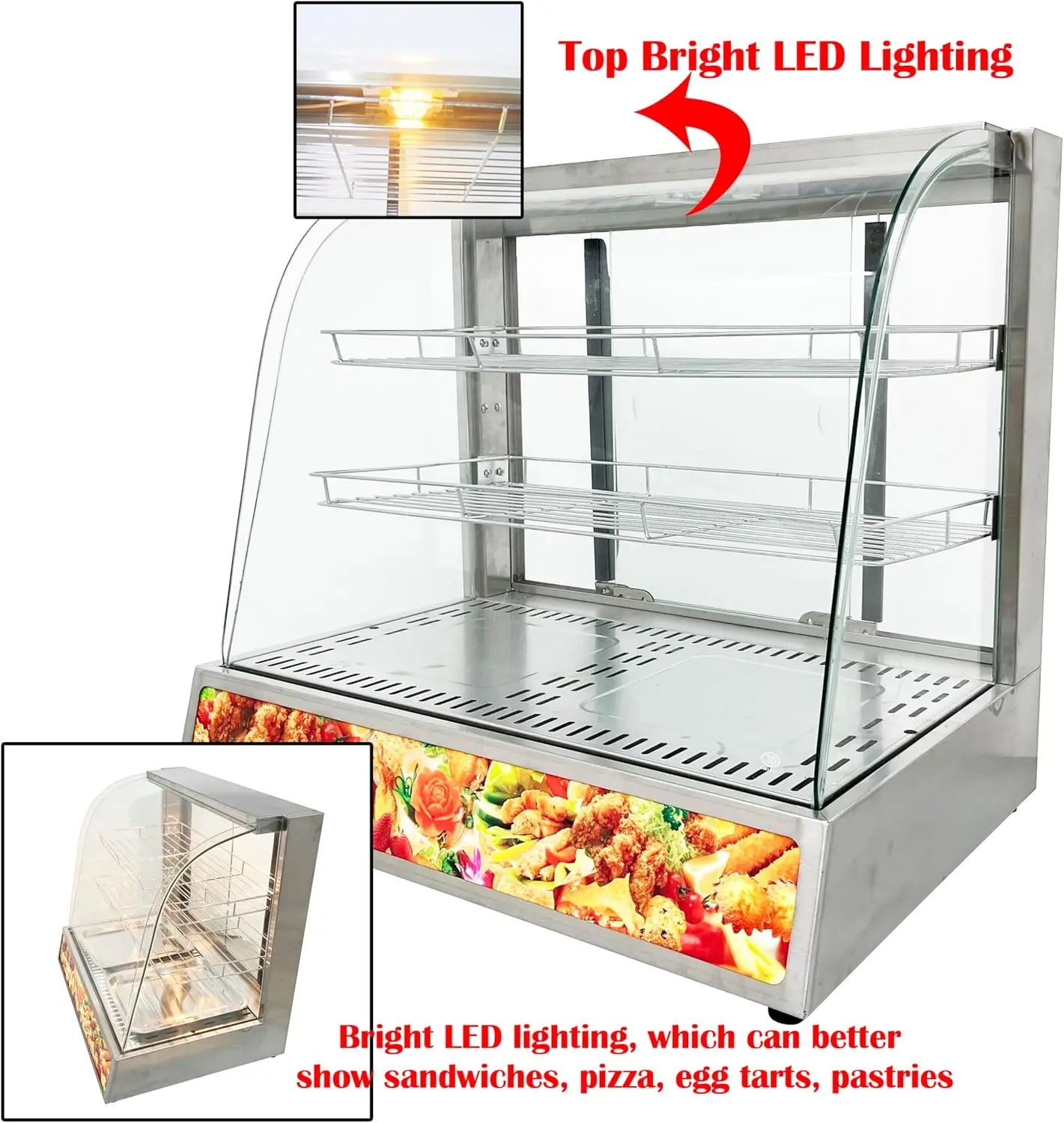 상업용 음식 보온 진열 케이스 3단 500W 전기 피자 보온 진열대 계란타르트 음식 진열 케이스