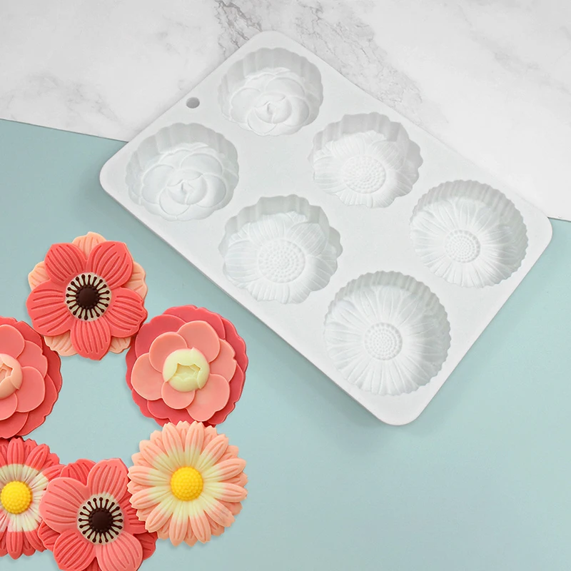 Flower Silicone Mold For Soap Making Supplies Round Sunflower Dessert Baking Pan Mousse Cake Chocolate Kitchen Decoration Tools