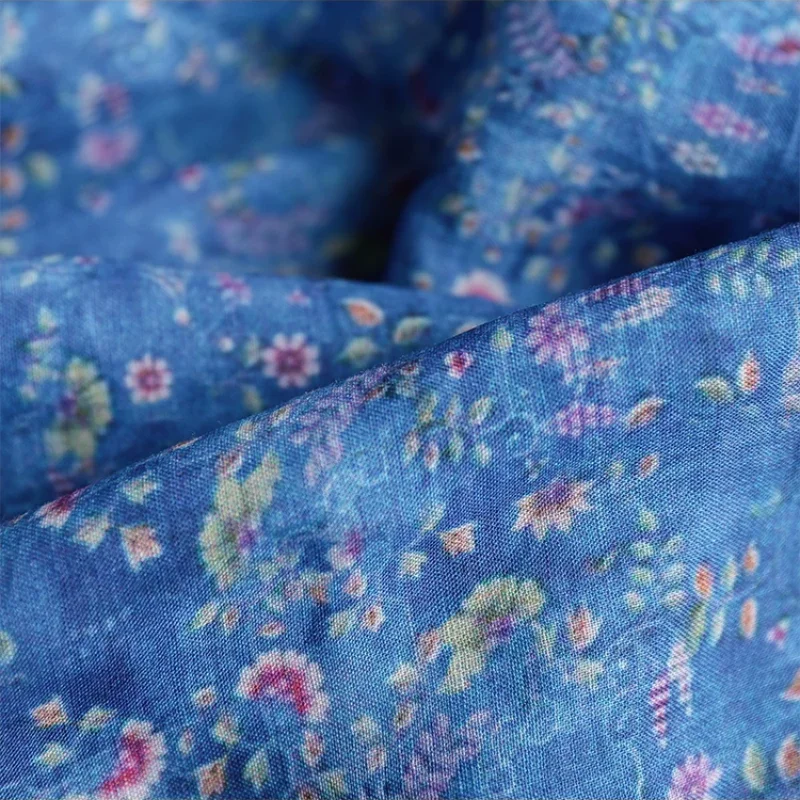 Pure Ramie Printed Fabric - Rural style Floral Women's Dress, Shirt, Large Swing Skirt Fabric
