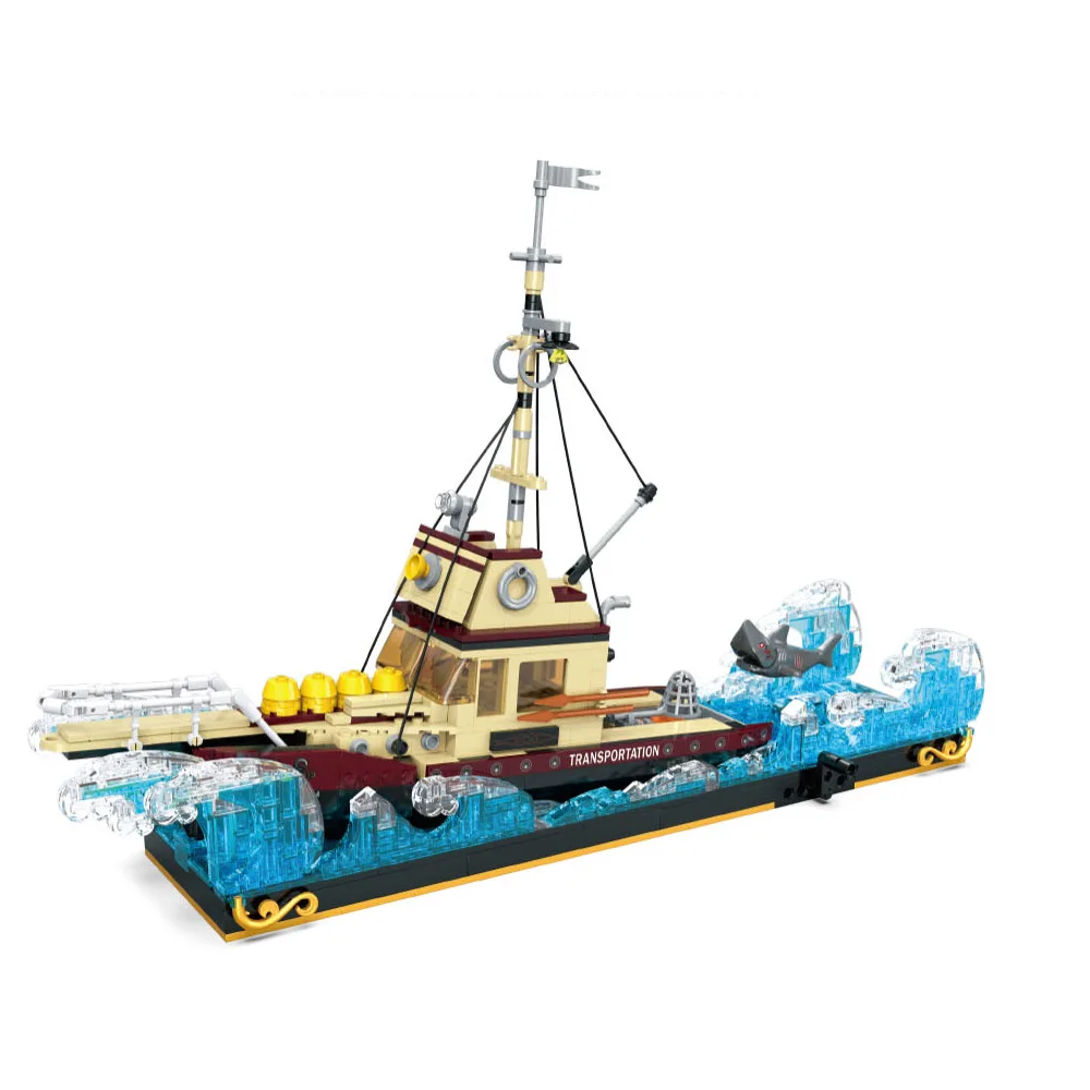 IN STOCK MOC Idea Freighter Ship and White Shark Building Blocks Bricks Assembling Model Toys for Children Birthday Gift Set