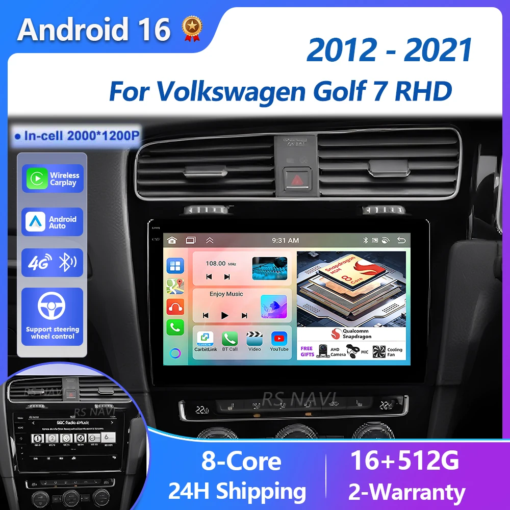 Plug and Play Android 16 Car Radio For Volkswagen VW Golf 7 MK7 GTI 2012-2021 Right Hand Drive RHD Carplay Android Auto Stereo