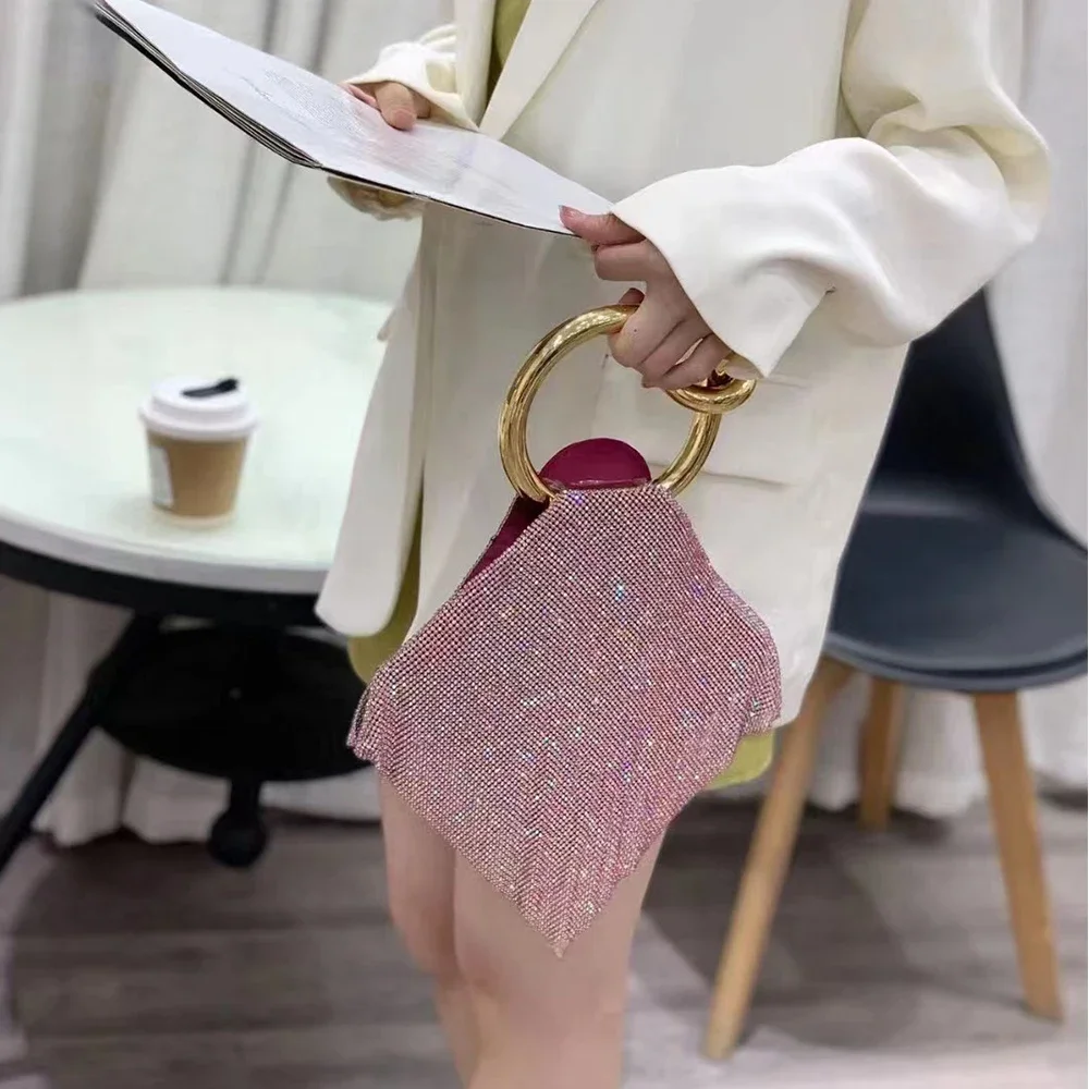 Luxury Rhinestone Evening Clutch Lady Metal Knot Handle Purses and Handbags Designer Bags for Women Acrylic Diamond Wedding Bag