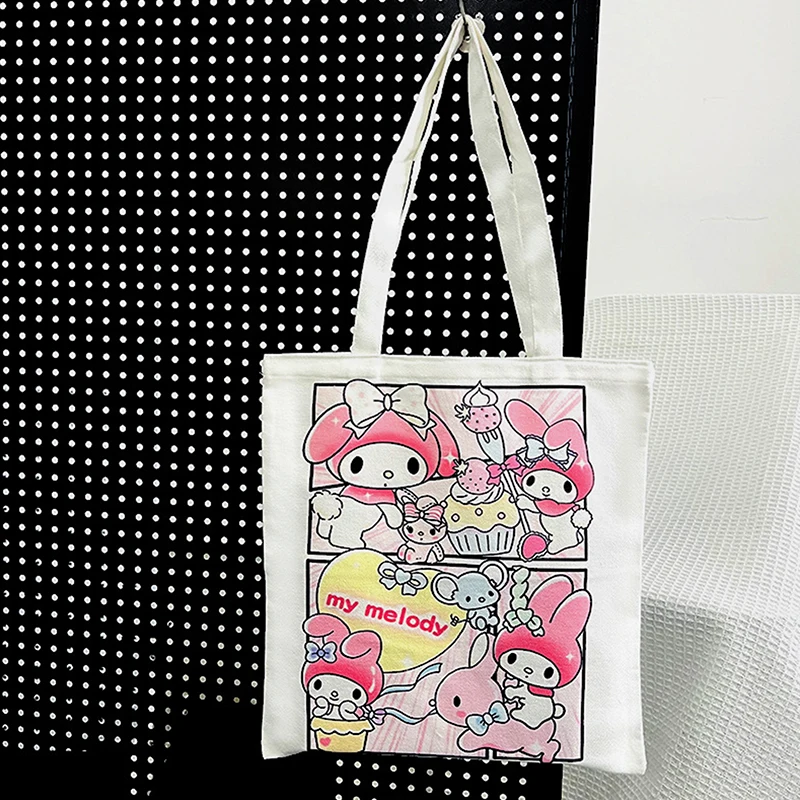 Sanrio Grote Capaciteit Canvas Tas Kuromi Hellokitty Dames Singles Schoudertassen Casual Mode Veelzijdige Boodschappentas Meisje Cadeau