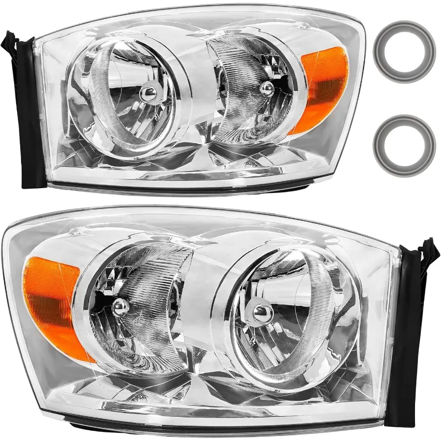 

Antifogging Headlight Assembly with Chrome Housing and Amber Reflector for 06 07 08 2006 2007 2008 2009 Dodge Ram 1500 2500 350