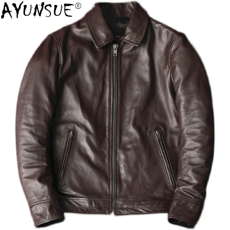 AYUNSUE 100% Real Genuine Leather Jacket Men Clothes High Quality Cowhide Coat Men's Jackets 5xl Spring Fall 2025 Hommes Veste