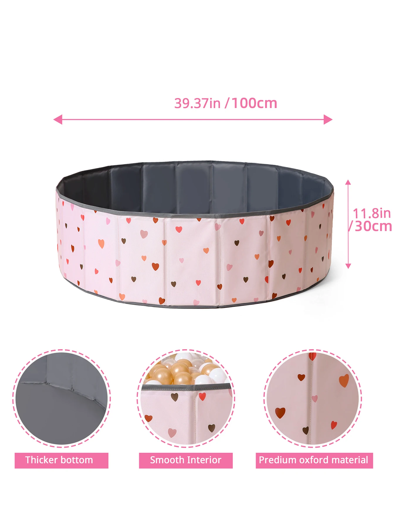 1 PC 100 ซม.แบบพกพา Ball PIT Pool สีชมพูรูปแบบ (ไม่มีลูก) ผ้า Oxford รอบเล่นในร่มและกลางแจ้งสําหรับเด็กเด็ก