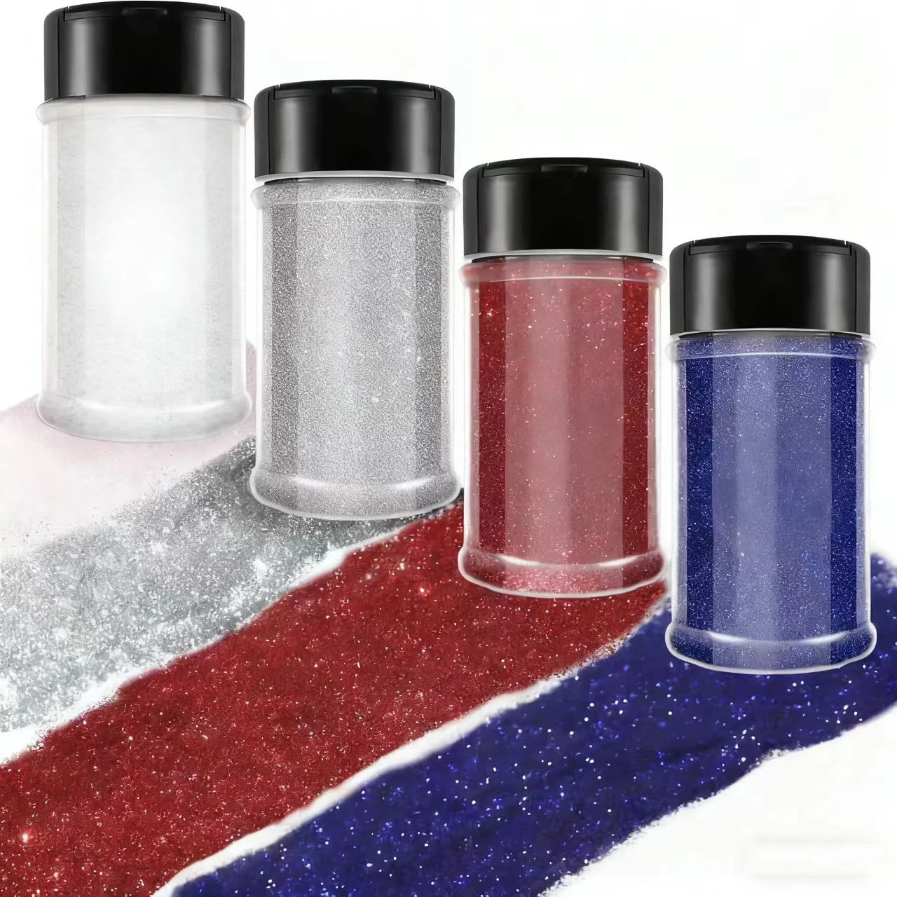 4 Colors Nail Glitter Set, 1.94oz(55g) X 4 Blak, Purple, Black, Silver PET Flakes Sequins 1/128" Powder for Euphoria Party