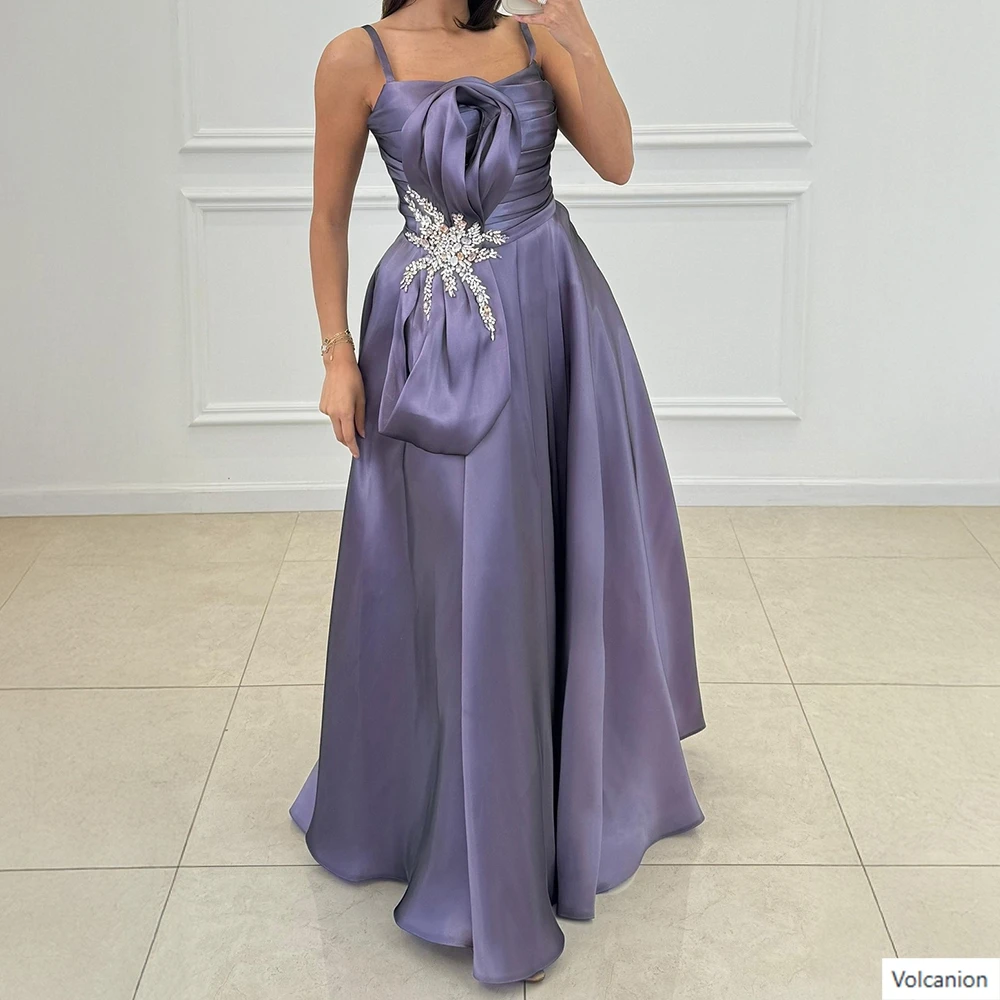 

Customized A-line Evening Dresses Floor-length Spaghetti Strap Sleeveless Prom Gown Fashion Pleat Crystal Draped Party Gown