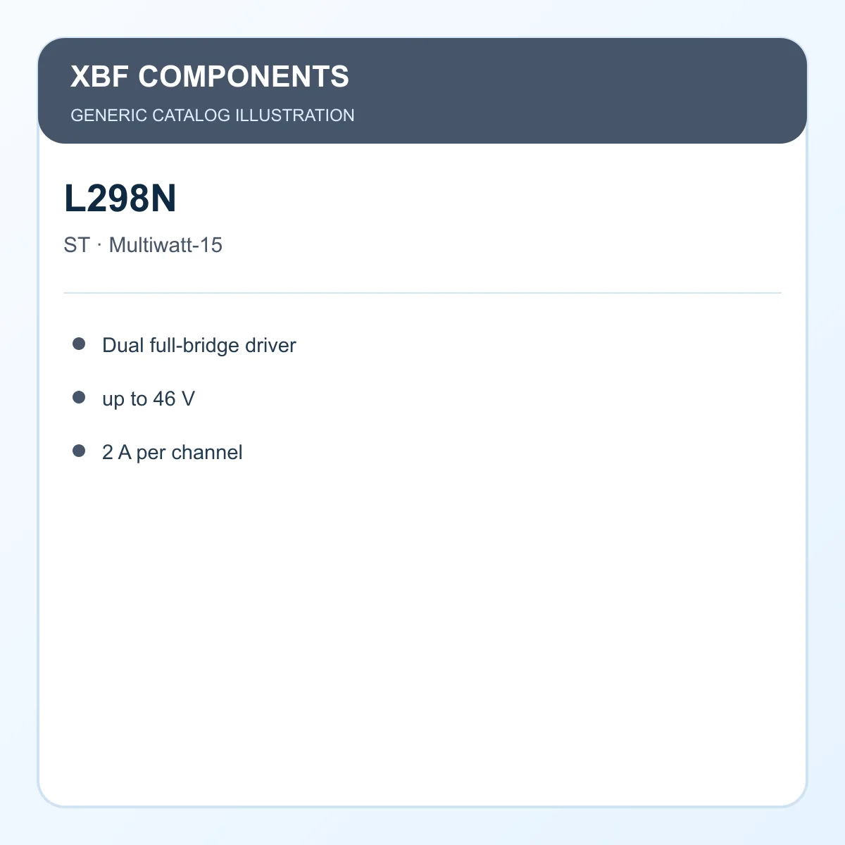 ST L298N Electronic IC Dual full-bridge driver, up to 46 V, 2 A per channel Multiwatt-15