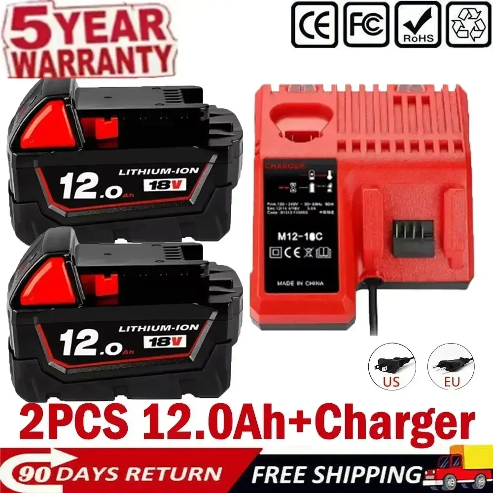 18V 12.0Ah Replacement for Milwaukee M18 XC Lithium Battery 48-11-1860 48-11-1850 48-11-1840 48-11-1820 Rechargeable Batteries