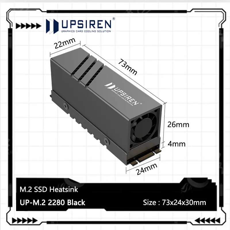 UPSIREN UP-M.2 2280 ブラック SSD ヒートシンク/アクティブ冷却ファン付き/アルミニウム合金素材/2280 SSD 取り付けに最適