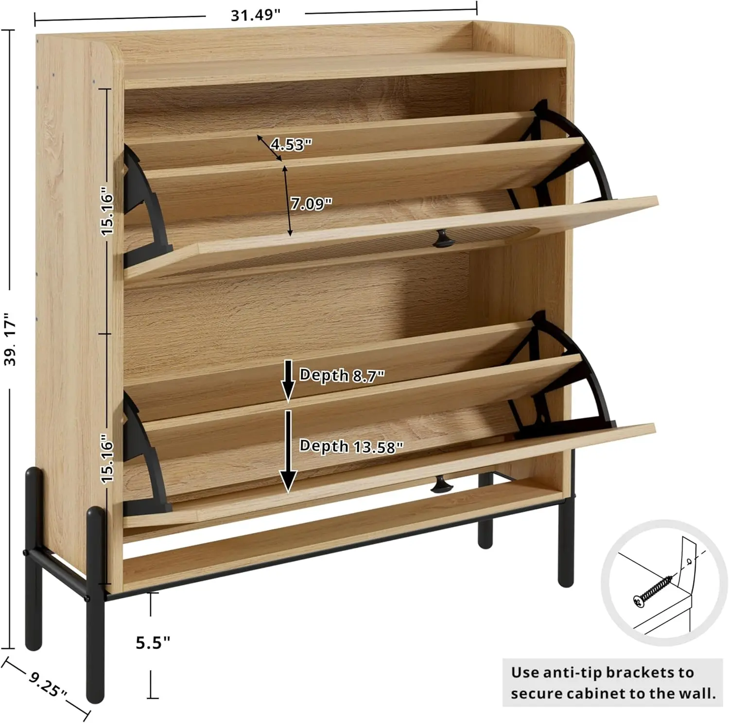 كابينة الأحذية Sorage 2 Flip aers، صنفرة أحذية خشبية Sorage anizer Cabine Raan Doors for Enry