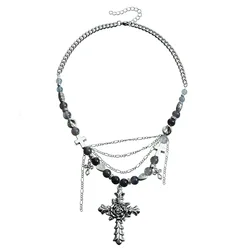 New Fashion Trend Accessories Cross Street Pendant Clavicle Chain Love Opal Splicing Y2K Wind Necklace Jewelry
