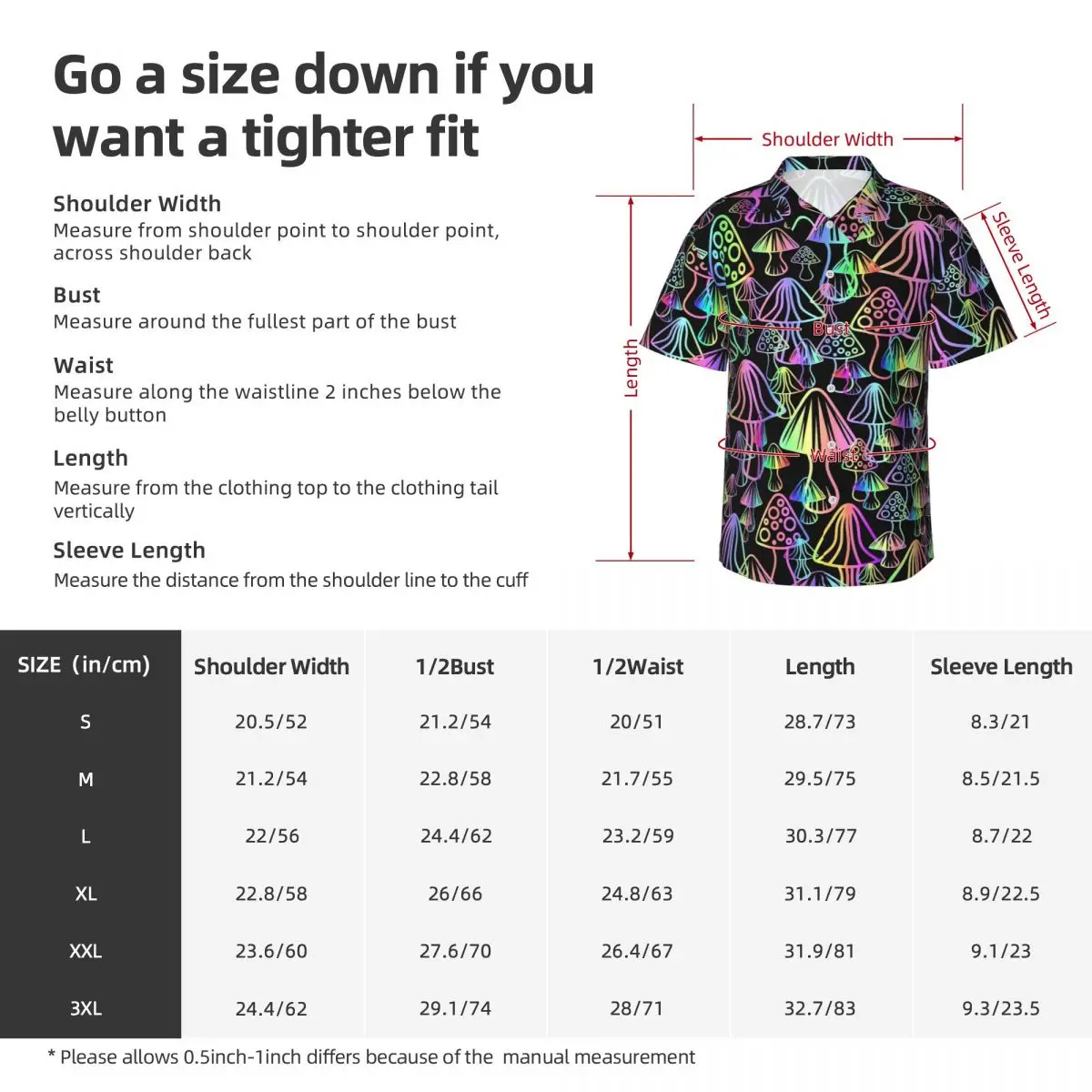 Magic Mushrooms Vacation Shirt Man Neon Mushroom Casual Shirts Hawaiian Short-Sleeved Pattern Loose Oversize Blouses Gift