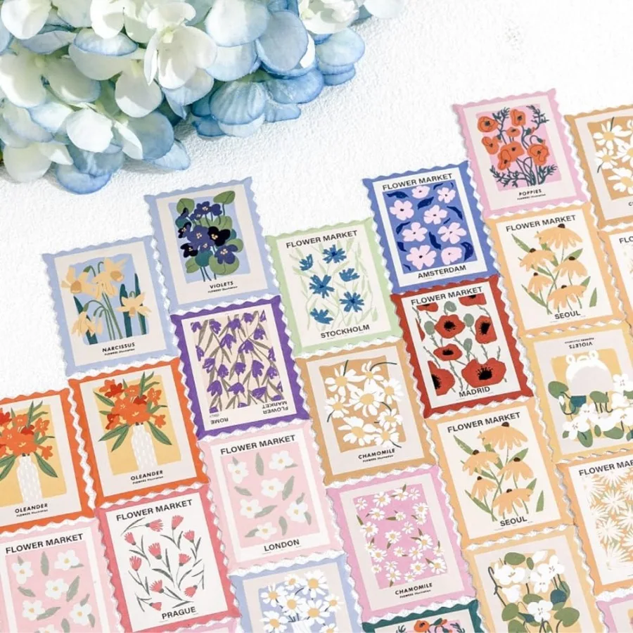 46 قطعة موضوع زهرة آخر ختم التحريك لسجل القصاصات غير المرغوب فيه Jourl مخطط مذكرات مغلف رسالة بطاقة صنع الكولاج هدية التفاف