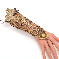 Guanti medievali in pizzo dorato Accessorio cosplay regina gotica vintage Bracciale vittoriano