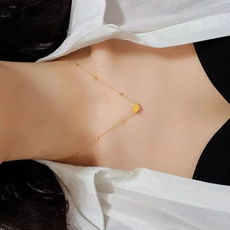 2026 Gold Color Stainless Steel Heart Love Chain Necklace And Bracelet Set for Women Fashionable Non-Fading Jewelry Combo