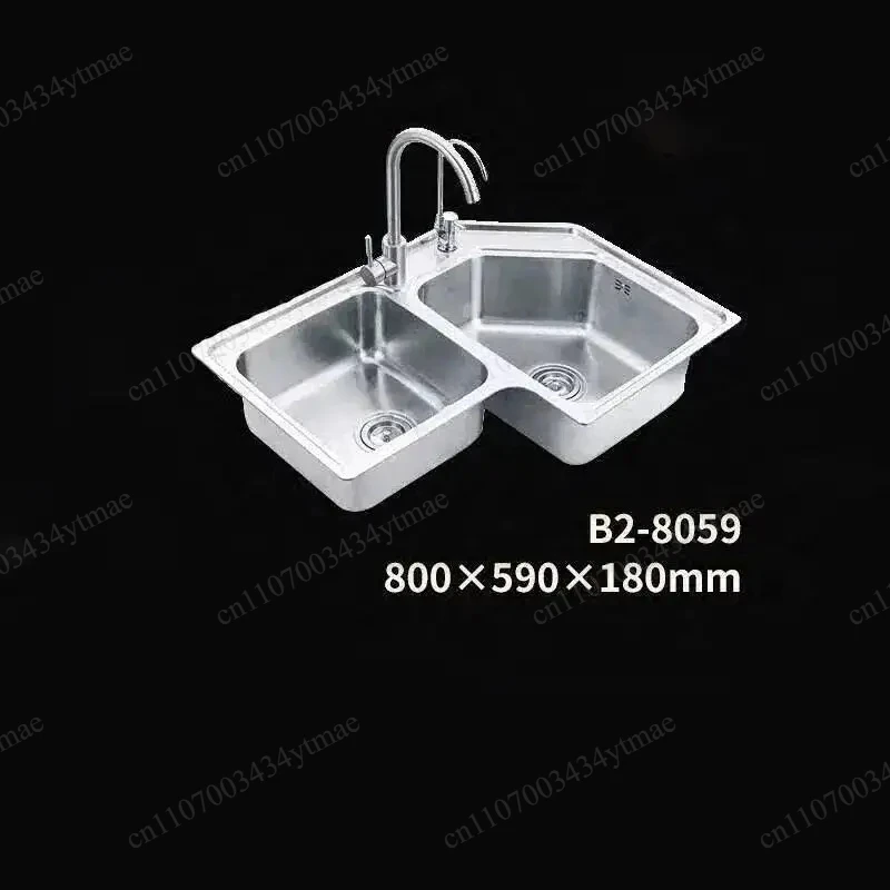 Modern Brushed Stainless Steel Corner Sink Double Slot Wash Basin Home Kitchen Balcony Water Basin view 4