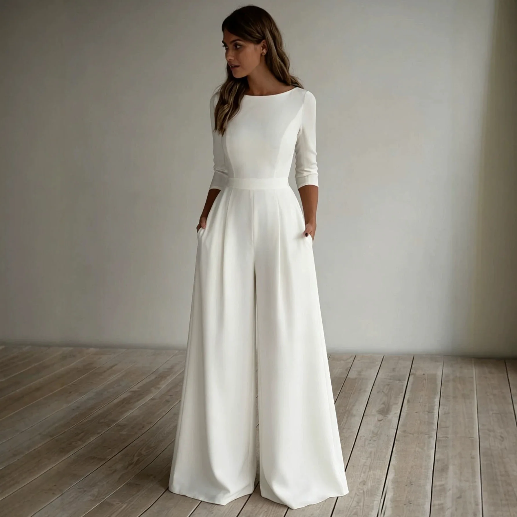 

888w New Women's Long-sleeve Wide-leg Pants Party Bet Formal Jumpsuit Wedding Dress Boho Femme Lace