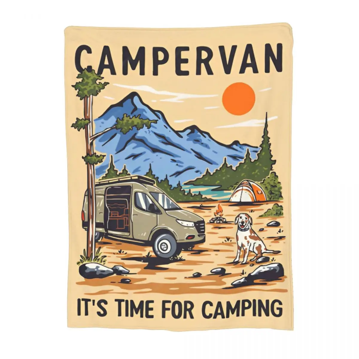 CamperVan Manta de punto de lana de verano Happy Camper, mantas ligeras para coche, sofá, dormitorio, colcha