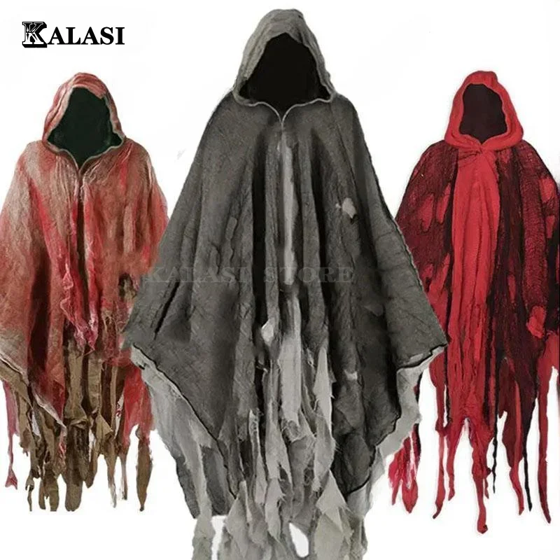 Unisex Halloween Ghost Dementors Cosplay Costume Gothic Horror Zombie Tattered Hooded Capes Day Of The Dead Party Props Cloaks