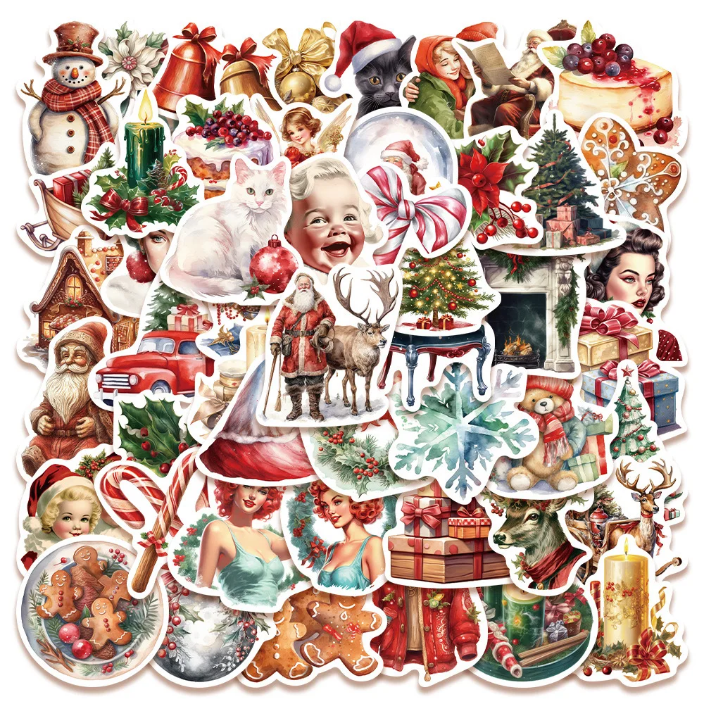 10/50pcs Cute Vintage Santa Claus Christmas Graffiti Stickers DIY Snowboard Laptop Guitar Waterproof New Year Decoration Decals