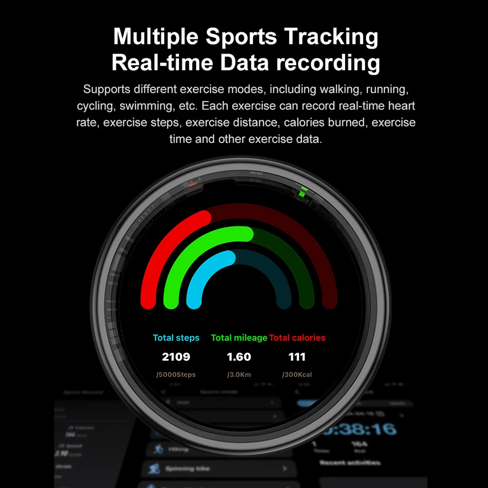 Anneau intelligent R11 avec écran d'affichage et gestionnaire de santé tactile, charge sans fil, anneau de Fitness, étanche 5 ATM, pour Android et iOS