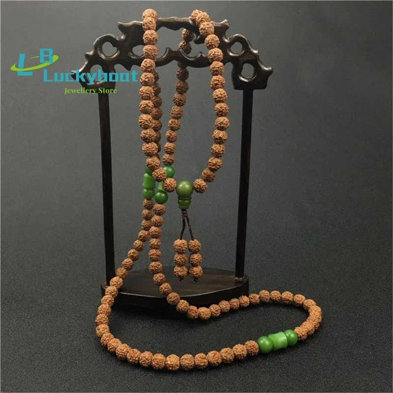 Selected 8mm Natural 5-petal Rudraksha Bracelet Buddhist 108 Prayer Beads Mala Bracelets or Long Necklace for Men Women Dropship